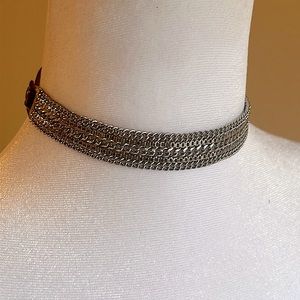 Chico’s Silver & Leather adjust Choker necklace